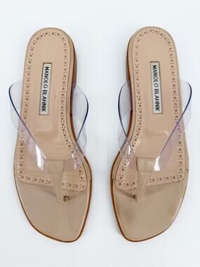 Manolo Blahnik Nude Tan Sandals Scolto Flat Slide Transparent PVC 36.5